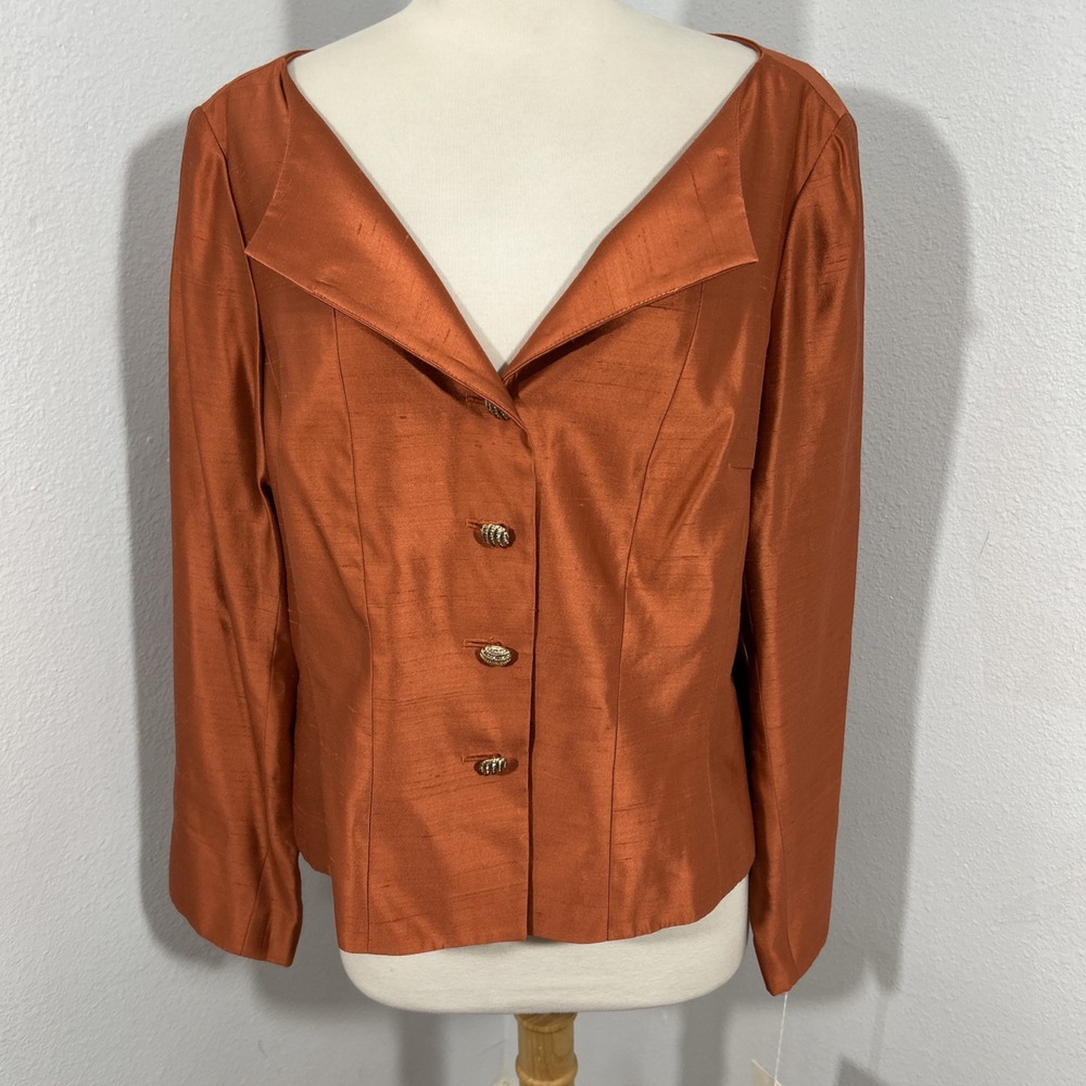 Rickie Freeman For Teri Jon Jacket Womens 16 Shantung Silk Copper Career
